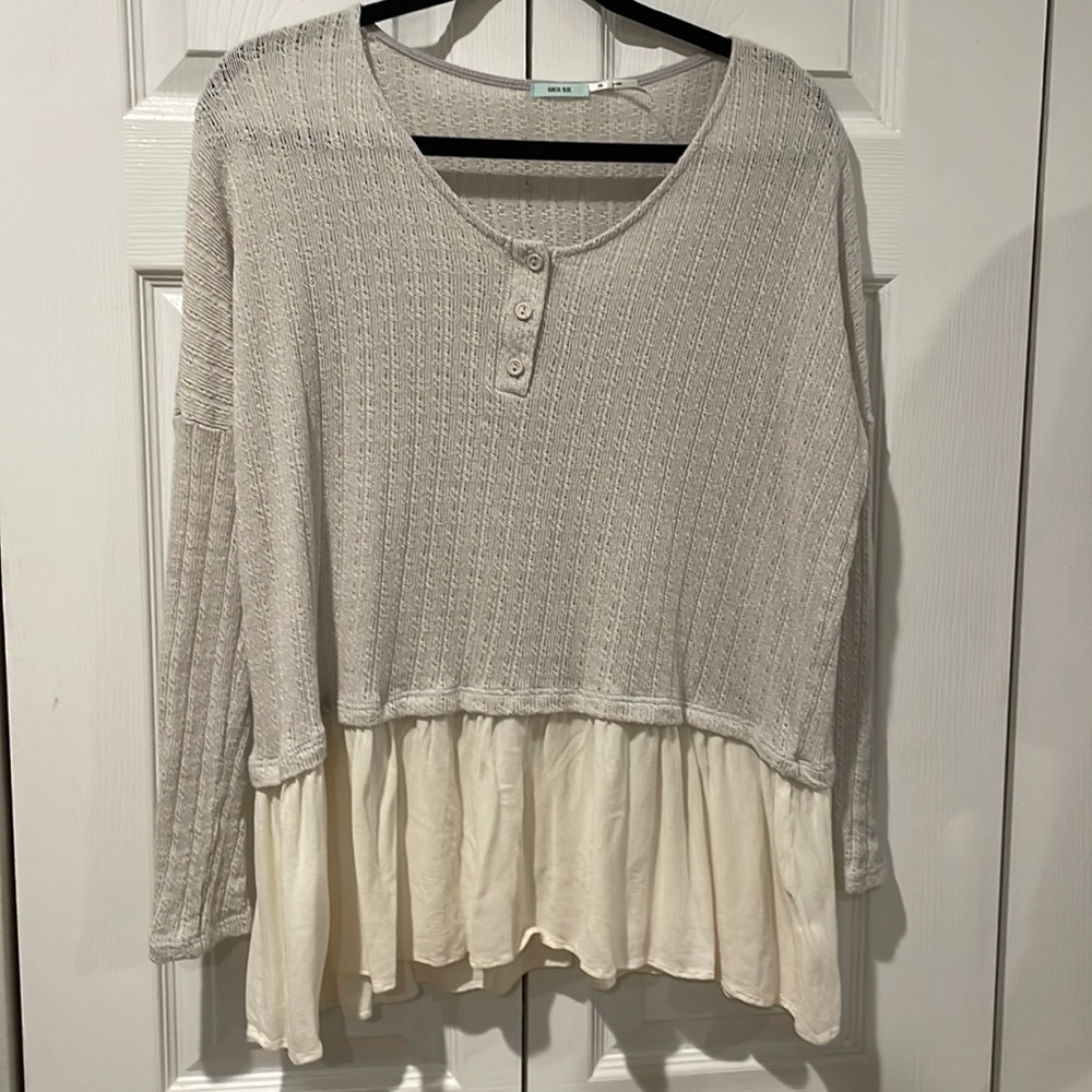 Kimchi Blue Shirt. Size XS. Sweater with Blouse material on bottom.